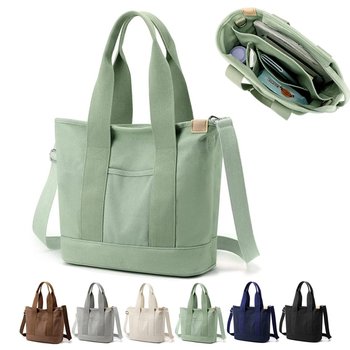 Multi-Pocket Tote Bag with Zipper, Canvas Japanese Handmade Handbag with Compartments, Multifunction Satchels Bag - other