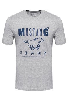 Mustang, T-shirt męski, Basic Print Tee Mid Grey Melange 1008372 4140, rozmiar XXL - Mustang