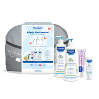 MUSTELA ZESTAW WYPRAWKOWY Żel do mycia 500ml, Mleczko do ciała 500ml, Krem do przewijania 100ml, Krem do twarzy 40ml + Torba