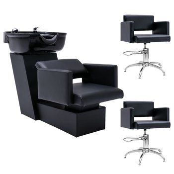 Myjka i krzesła fryzjerskie, obite sztuczną skórą - vidaXL