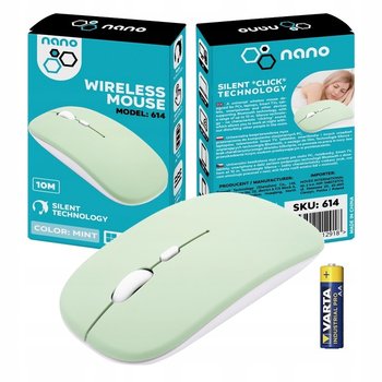 Myszka komputerowa bezprzewodowoa Bluetooth cicha mysz optyczna do Lenovo Samsung Xiaomi Andorid iPhone Apple | miętowy - Nano