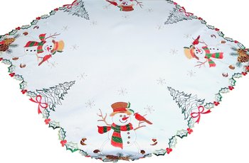 Nakładka Bożonarodzeniowa, 85X85, Święta, Biała Z Haftem W Bałwany, Os-303-A - Dekorart