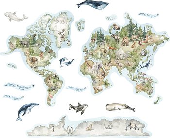 Naklejka dla dzieci - mapa świata ze zwierzętami - MagicalRoom