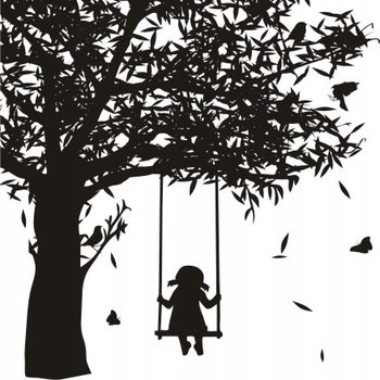 Naklejka na ścianę drzewo Dziewczynka na huśtawce, 100x100 cm - Naklejkolandia