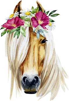 Naklejka na ścianę Koń z kwiatami 1 pony kucyk horse akwarela boho, 100x60 cm - Naklejkolandia