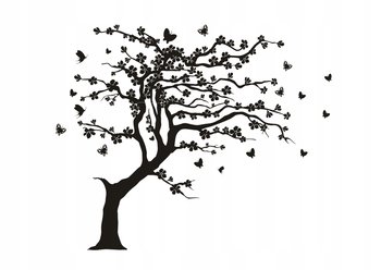 Naklejka na ścianę motyle drzewo Japońska wiśnia, 120x98 cm - Naklejkolandia