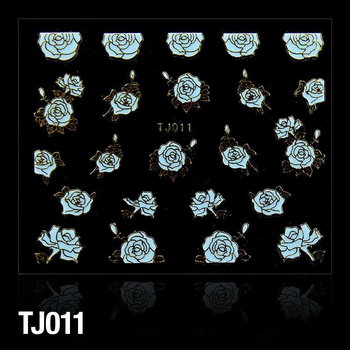 Naklejki 3D - Kwiatki TJ011 miętowe ze złotą obwódką - arkusz - AllePaznokcie