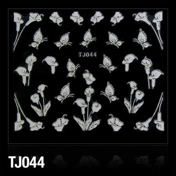Naklejki 3D - Kwiatki TJ044 BIAŁE z srebrna obwódką - arkusz - AllePaznokcie