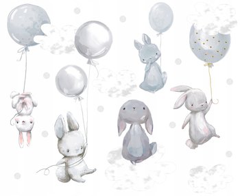 Naklejki dla dzieci Króliczki z balonami 3, 150x75 cm - Naklejkolandia
