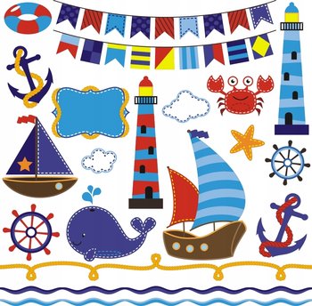 Naklejki dla dzieci marynarz statek Little Sailor, 50x50 cm - Naklejkolandia