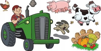 Naklejki dla dzieci Traktor Krówki Piesek Farma 4, 100x50 cm - Naklejkolandia