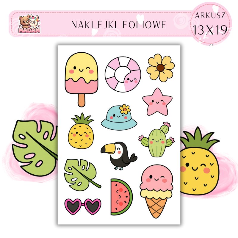 Naklejki Foliowe 13x19 Kawaii Doodle Summer – Letnie rysunki i uroczy ...
