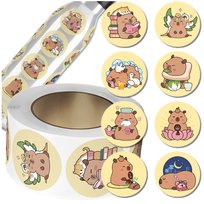 Naklejki kapibara kawaii okrągłe na rolce dla dzieci zestaw 500szt kolorowe DIY dekoracja