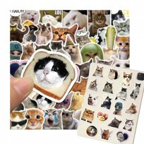 NAKLEJKI KOTY 100 SZT ŚMIESZNE MEMY WINYLOWE MIX WLEPY NA ZESZYT STICKER
