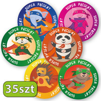 Naklejki motywacyjne dla dzieci na ścianę kubek laptop SUPER PACJENT 35 sztuk