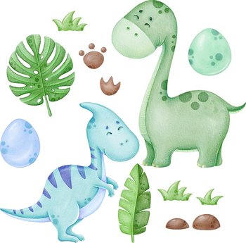 Naklejki na ścianę dla dzieci - dinozaury, jajka i liście - MagicalRoom