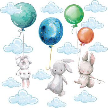 Naklejki na ścianę dla dzieci - króliczki i latające baloniki - MagicalRoom