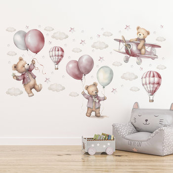 Naklejki Na Ścianę Dla Dzieci Misie Z Balonami W Stylu Boho ZESTAW - Muralo
