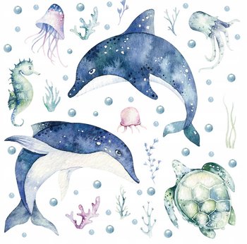 naklejki na ścianę dla dzieci OCEAN delfin ŻÓŁW morze MORSKI ŚWIAT 50x100cm - Zaplanowane