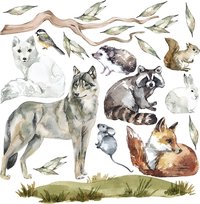 Naklejki na ścianę dla dzieci - zwierzęta, wilk, lis, zając i mysz