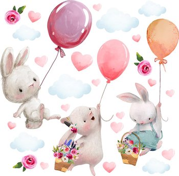 Naklejki na ścianę dla dziewczynki - króliczki z balonami - MagicalRoom