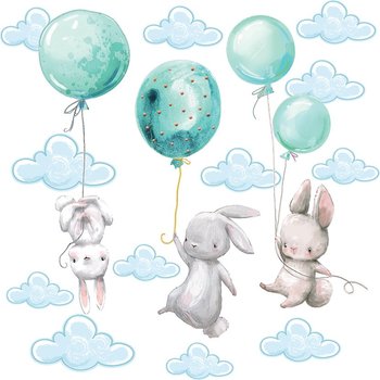 Naklejki na ścianę - królik i miętowe baloniki - MagicalRoom