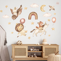 Naklejki na ścianę magiczne boho zwierzątka - lew, jednorożec