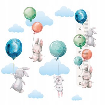 naklejki na ścianę + miarka wzrostu dla dzieci KRÓLICZKI kolorowe balony - Inny producent