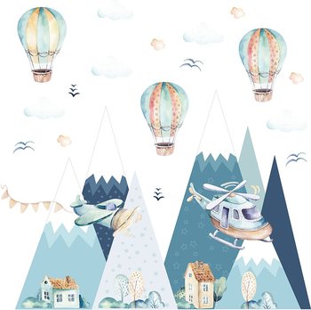 Naklejki na ścianę - niebieskie góry i latające balony - duży zestaw - MagicalRoom