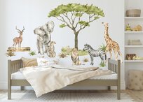 Naklejki na ścianę zwierzęta safari słoń lew zebra żyrafa afryka sawanna XL