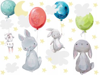 Naklejki ścienne dla dzieci Króliczki z balonami 2, 150x75 cm - Naklejkolandia