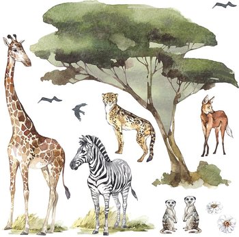 Naklejki ścienne dla dzieci - żyrafa, zebra i dzikie zwierzęta Afryki - MagicalRoom
