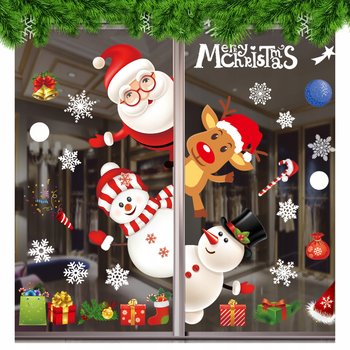 Naklejki Świąteczne Na Szybę Okno Ozdoby Święta Śnieżynki Mikołaj Prezent - Eddcom