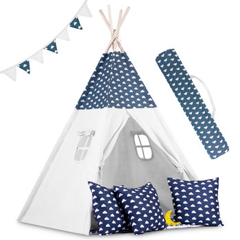 Namiot dla dzieci tipi,, domek, iglo, wigwam, z lampką, girlandą, poduszkami, 120x120x160cm granat Ricokids - Ricokids