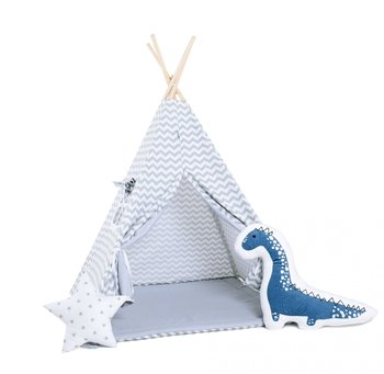 Namiot tipi dla dzieci, bawełna, okienko, dinozaur, srebrzyste fale - Sówka Design