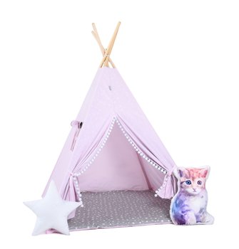 Namiot tipi dla dzieci, bawełna, okienko, kotek, purpurowe szarości - Sówka Design