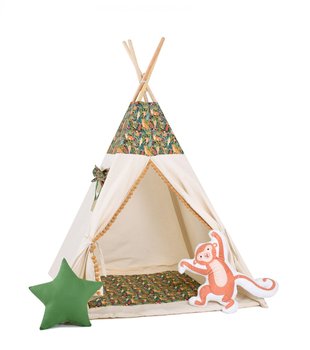 Namiot tipi dla dzieci, bawełna, okienko, małpka, dżunglowa kryjówka - Sówka Design