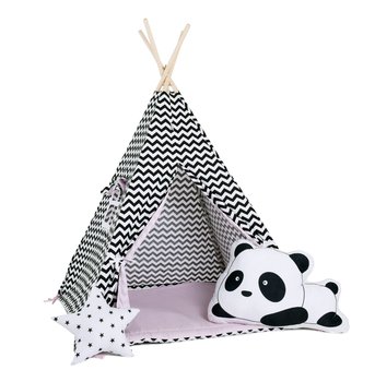 Namiot tipi dla dzieci, bawełna, okienko, panda, pudrowy design - Sówka Design
