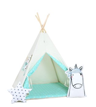 Namiot tipi dla dzieci, bawełna, okienko, pirat, seledynowe niebo - Sówka Design
