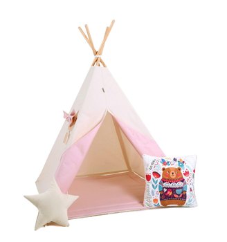 Namiot tipi dla dzieci, bawełna, okienko, poduszka miś, słodka lukrecja - Sówka Design