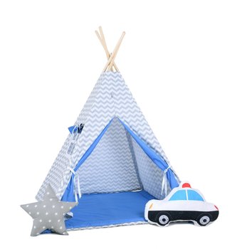 Namiot tipi dla dzieci, bawełna, okienko, radiowóz, policyjny zygzak - Sówka Design