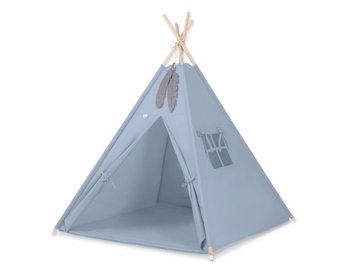 Namiot TIPI dla dzieci +mata + zawieszki pióra - brudny niebieski - Bobono