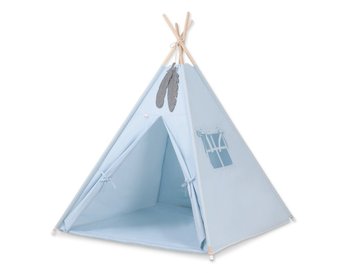 Namiot TIPI dla dzieci +mata + zawieszki pióra - niebieski - Bobono