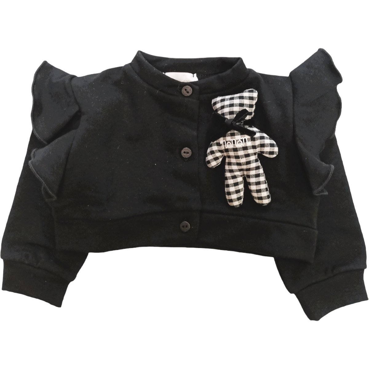 Nanán Nanán Nanan - Giacchino Felpa Nero Con Orsetto Vichy I23582