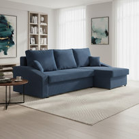 Narożnik DORMA z funkcją spania tkanina sztruksowa, Granatowy