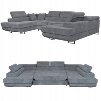 Narożnik Kształt U Rozkładany F. Spania Savio Family Meble Szary Sztruks