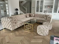 Narożnik Moet Beżowy 323x262 Pikowany Złote Nogi Premium Meble Ares