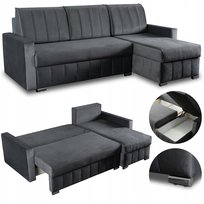 Narożnik Rozkładany z Funkcją Spania Do Salonu Rogówka Welurowy Szary LUMO