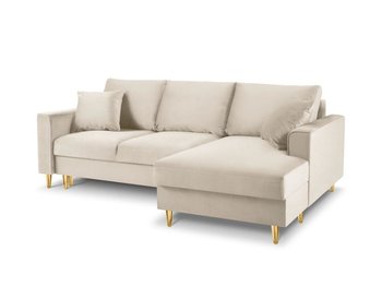 Narożnik Z Funkcją Spania Cartadera Beige Velvet Prawostronna Kolor Nóg Złoty - Mazzini Sofas