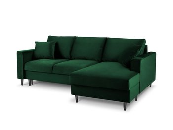 Narożnik Z Funkcją Spania Cartadera Bottle Green Velvet Prawostronna Kolor Nóg Czarny - Mazzini Sofas